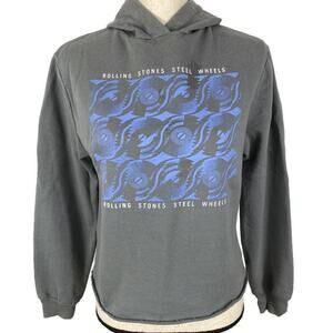 The Rolling Stones Cropped Sweatshirt Steel Wheels Hoodie Raw Hem Womens Small
